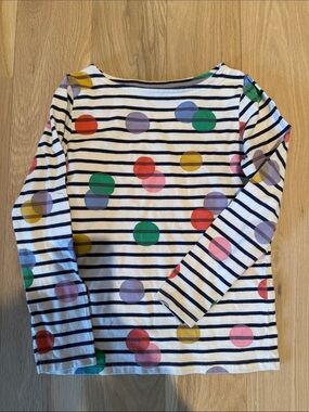 Mini Boden Navy Stripe Long Sleeve Top with Multicolor Dots